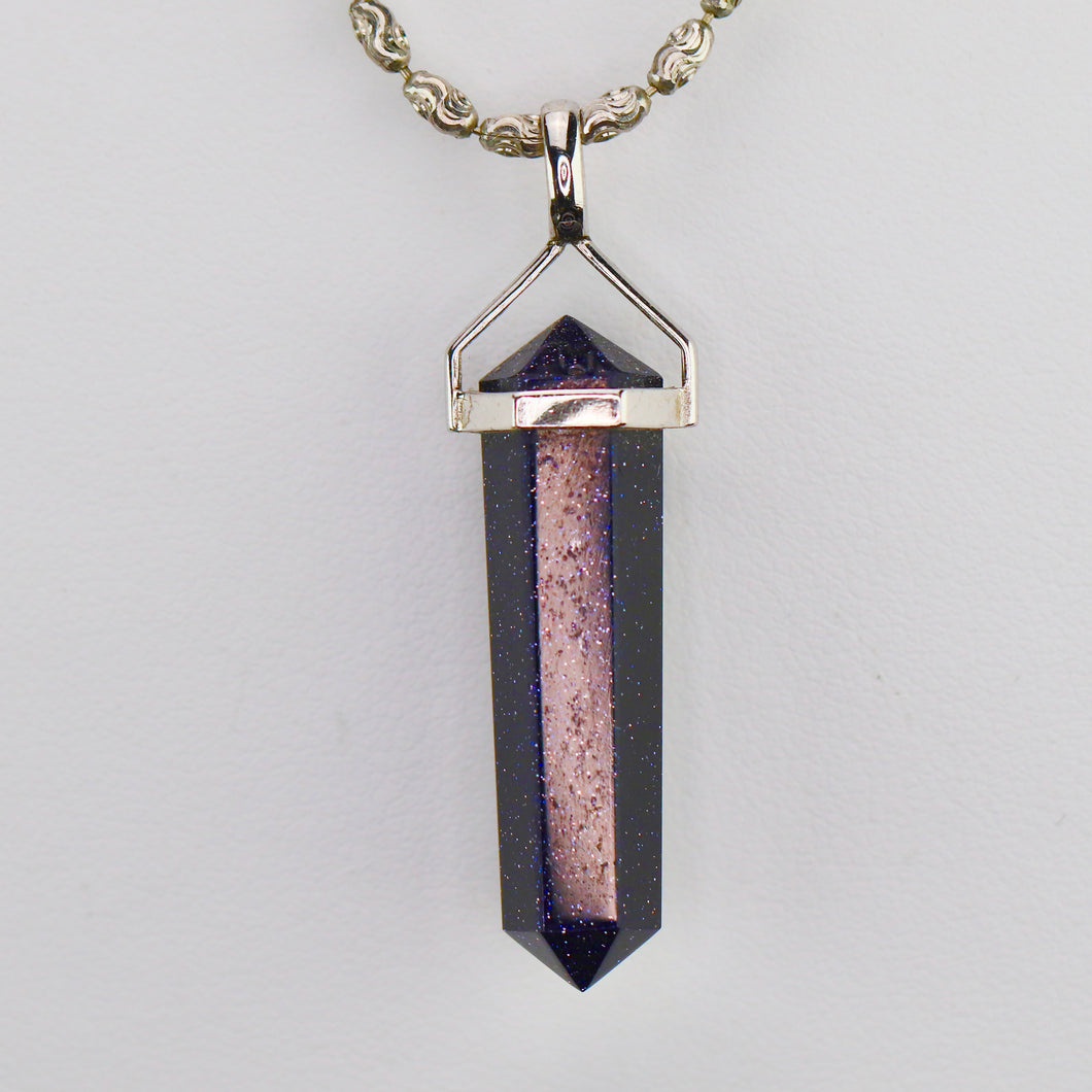 Sterling silver blue goldstone necklace