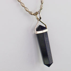 Sterling silver blue goldstone necklace