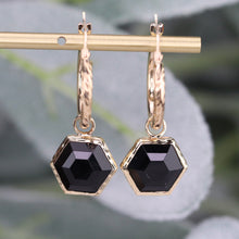 Load image into Gallery viewer, PRELOVED: Pair of gold hoops with onyx drops in yellow gold
