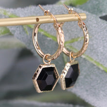 Load image into Gallery viewer, PRELOVED: Pair of gold hoops with onyx drops in yellow gold