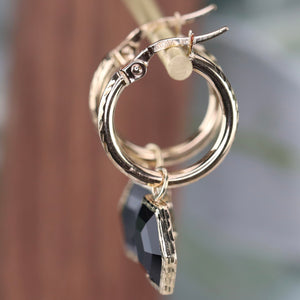 PRELOVED: Pair of gold hoops with onyx drops in yellow gold