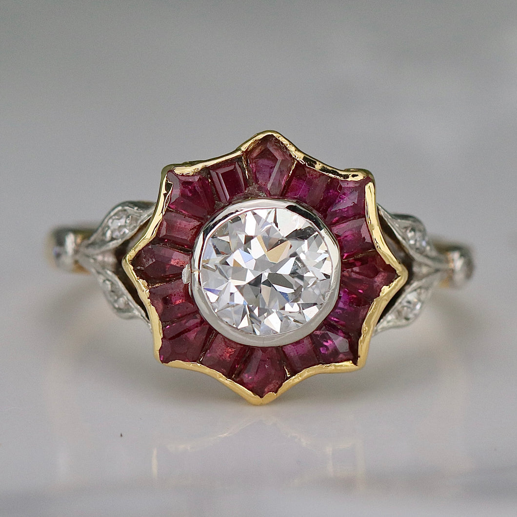 50% OFF!  READ DESCRIPTION FULLY**  Vintage diamond and ruby ring in 18k gold