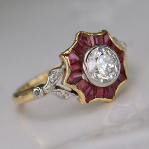 50% OFF!  READ DESCRIPTION FULLY**  Vintage diamond and ruby ring in 18k gold