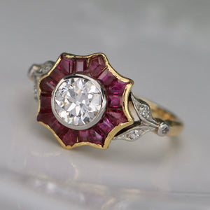 50% OFF!  READ DESCRIPTION FULLY**  Vintage diamond and ruby ring in 18k gold