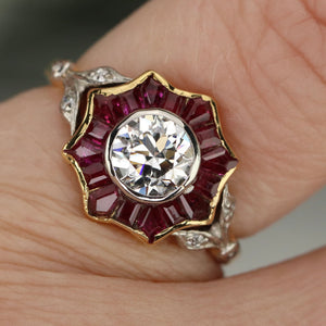 50% OFF!  READ DESCRIPTION FULLY**  Vintage diamond and ruby ring in 18k gold