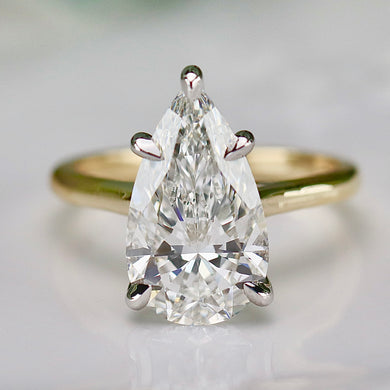 The Luna - 4.16ct Pear shaped lab grown diamond solitaire ring in 14k gold