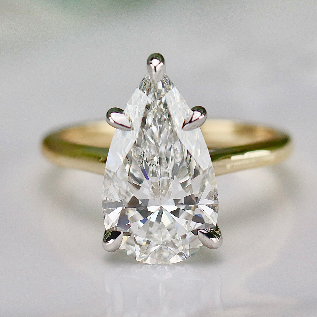 The Luna - 4.16ct Pear shaped lab grown diamond solitaire ring in 14k gold