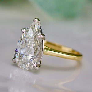 The Luna - 4.16ct Pear shaped lab grown diamond solitaire ring in 14k gold