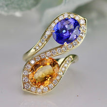 Load image into Gallery viewer, Estate tanzanite, citrine, and diamond ring in 14k yellow gold