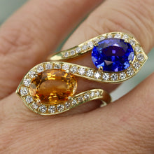 Load image into Gallery viewer, Estate tanzanite, citrine, and diamond ring in 14k yellow gold