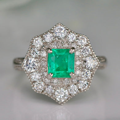 Estate Emerald and diamond ring in platinum