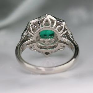Estate Emerald and diamond ring in platinum