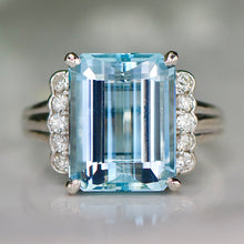 Load image into Gallery viewer, Estate Aquamarine and diamond ring in platinum