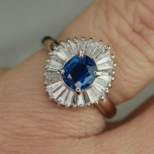 Estate Sapphire and diamond ballerina style ring in platinum