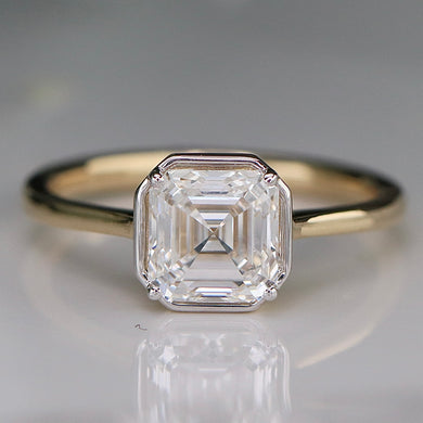 2.02ct asscher cut lab grown diamond ring in 14k yellow gold