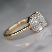 Load image into Gallery viewer, 2.02ct asscher cut lab grown diamond ring in 14k yellow gold