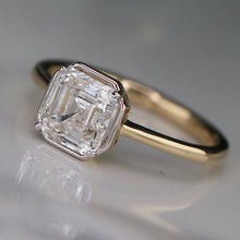 Load image into Gallery viewer, 2.02ct asscher cut lab grown diamond ring in 14k yellow gold