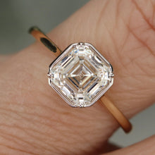 Load image into Gallery viewer, 2.02ct asscher cut lab grown diamond ring in 14k yellow gold