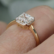 Load image into Gallery viewer, 2.02ct asscher cut lab grown diamond ring in 14k yellow gold
