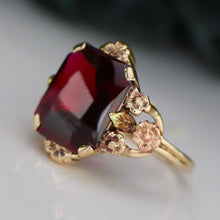 Load image into Gallery viewer, Estate vintage lab grown ruby ring in yellow gold