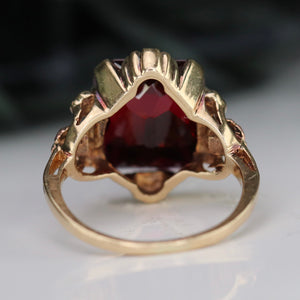 Estate vintage lab grown ruby ring in yellow gold