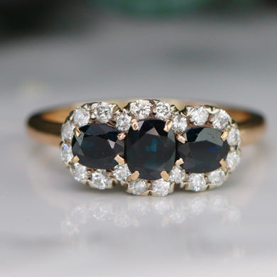 Estate sapphire and diamond ring in 14k yellow and white gold