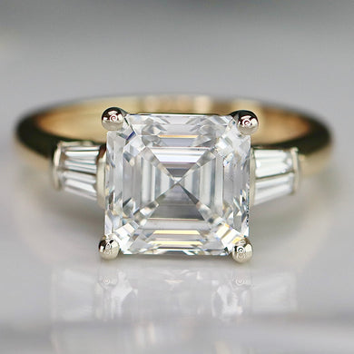 The Kadia - 4.34ct F/VS1 Asscher cut lab grown diamond ring in 14k gold