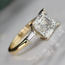 Load image into Gallery viewer, The Kadia - 4.34ct F/VS1 Asscher cut lab grown diamond ring in 14k gold