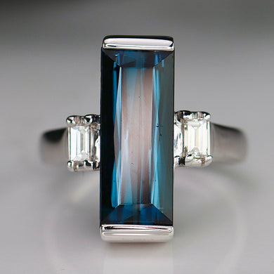 Estate indicolite tourmaline and diamond ring in platinum