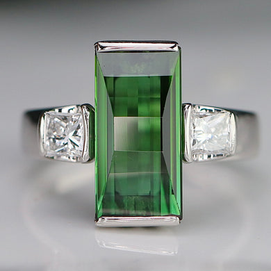 Estate tourmaline and diamond ring in platinum