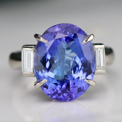 Estate tanzanite and diamond ring in platinum