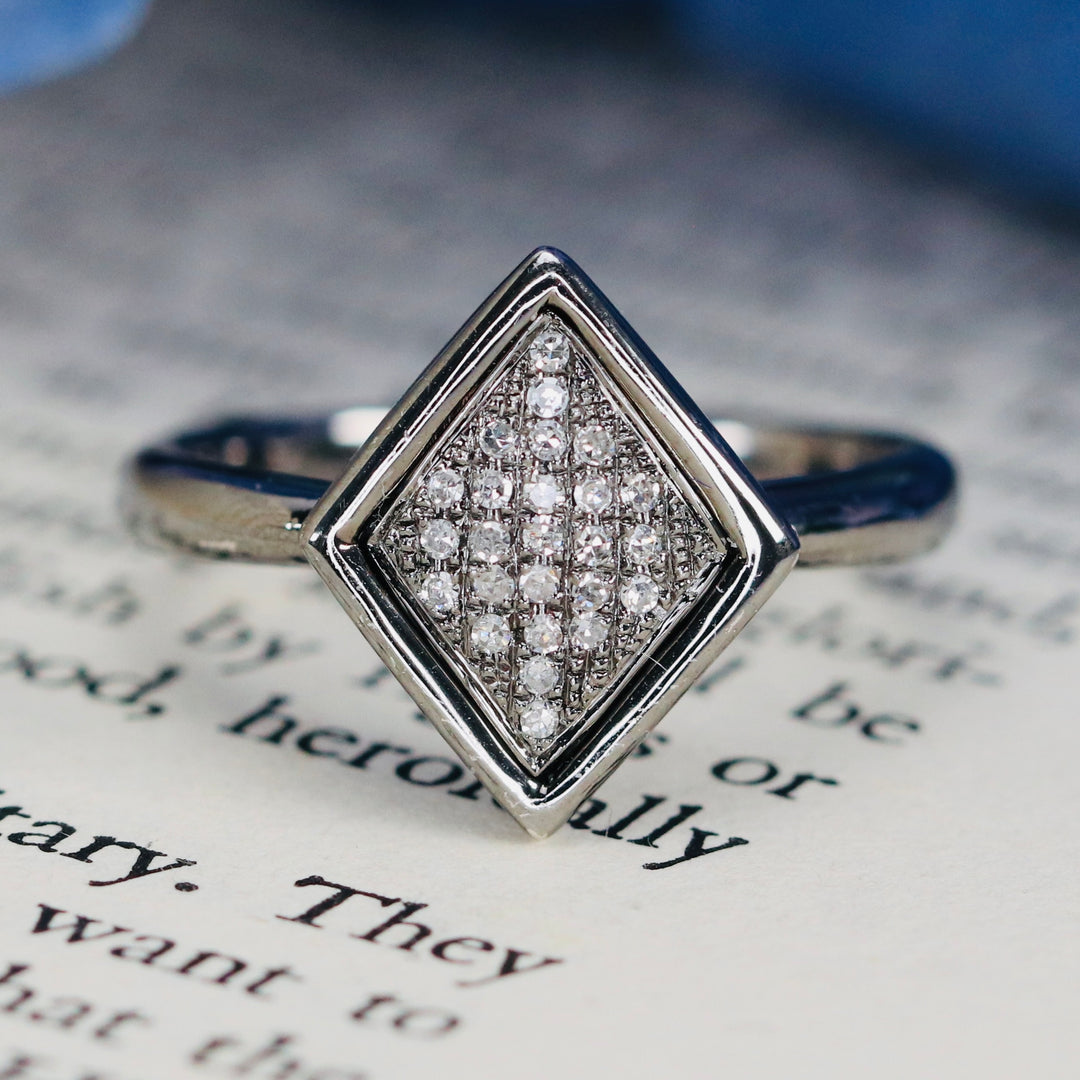 Kite shaped diamond cluster ring in black rhodiumed white gold from Manor Jewels