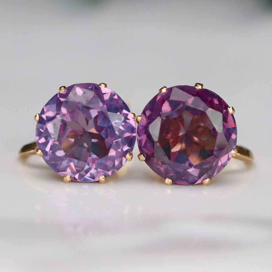 Estate Vintage Color change lab grown sapphire earrings in 14k yellow gold