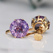 Load image into Gallery viewer, Estate Vintage Color change lab grown sapphire earrings in 14k yellow gold
