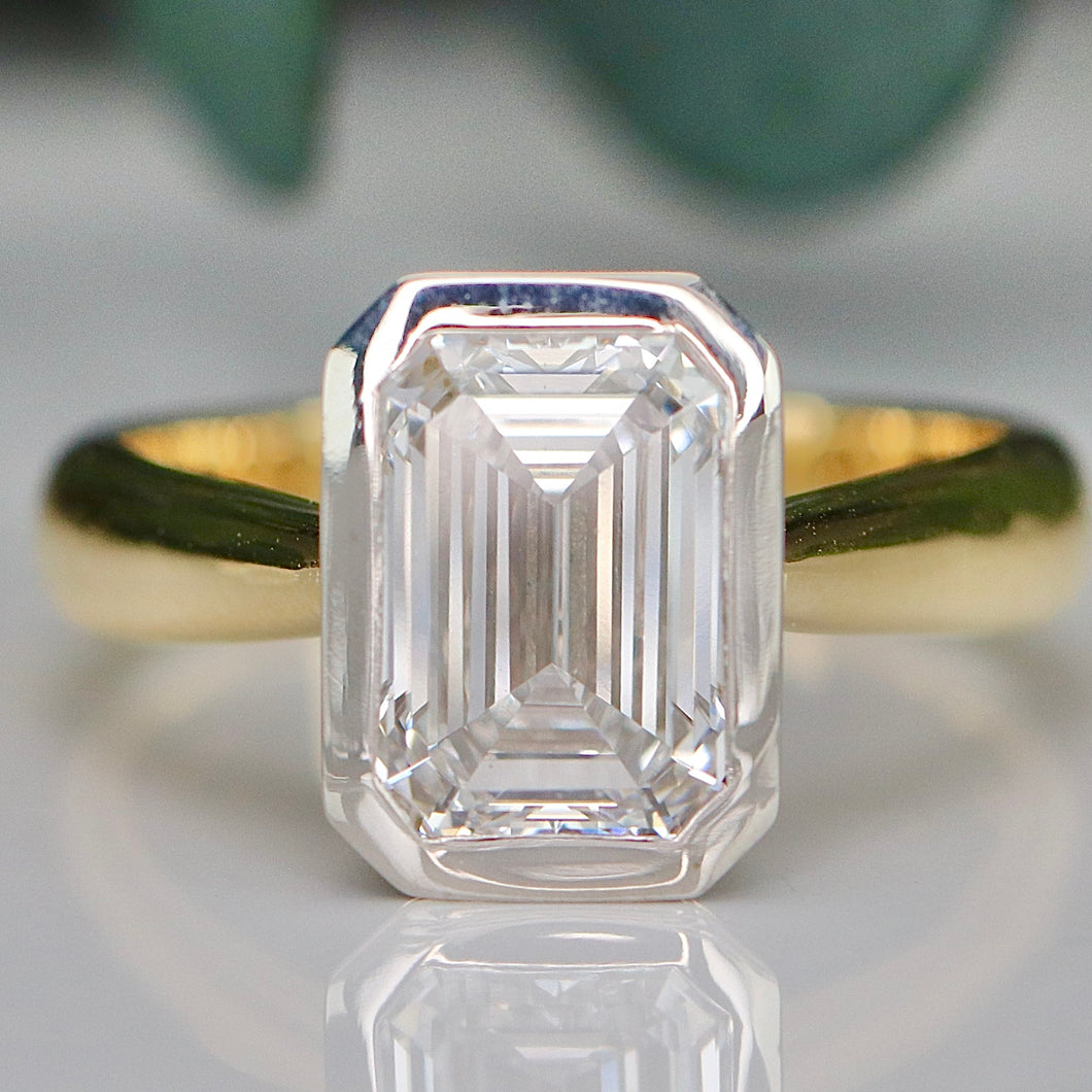 The Brielle - 3.08ct emerald cut lab grown diamond D/VS1 ring in 14k gold