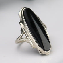 Load image into Gallery viewer, Estate vintage long and lean oval onyx vintage ring in white gold