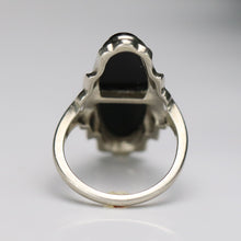 Load image into Gallery viewer, Estate vintage long and lean oval onyx vintage ring in white gold