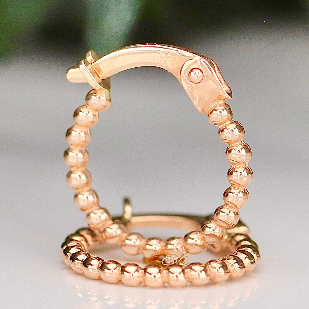 Beaded Huggies in 14k rose gold