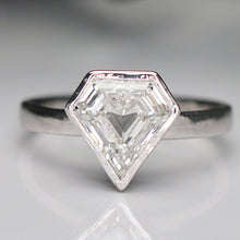 Load image into Gallery viewer, 2.01ct step cut shield lab grown diamond ring in 14k white gold