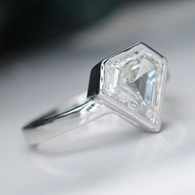 Load image into Gallery viewer, 2.01ct step cut shield lab grown diamond ring in 14k white gold