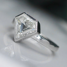 Load image into Gallery viewer, 2.01ct step cut shield lab grown diamond ring in 14k white gold