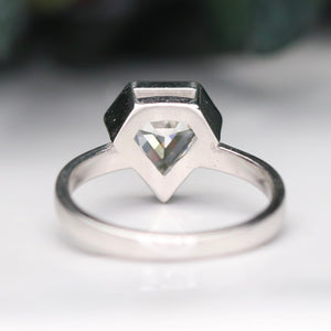 2.01ct step cut shield lab grown diamond ring in 14k white gold