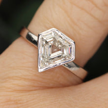 Load image into Gallery viewer, 2.01ct step cut shield lab grown diamond ring in 14k white gold