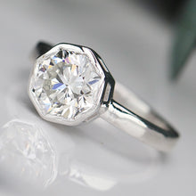 Load image into Gallery viewer, 2.11ct octagonal cut lab grown diamond ring in 14k white gold