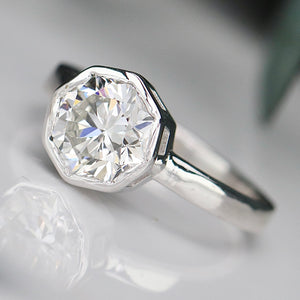 2.11ct octagonal cut lab grown diamond ring in 14k white gold