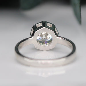 2.11ct octagonal cut lab grown diamond ring in 14k white gold