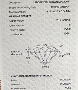 2.10ct E/VVS2 Ideal cut lab grown diamond ring in 14k white gold