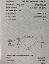 Load image into Gallery viewer, 2.05ct oval shaped loose lab grown diamond FVB/VS1 with IGI report