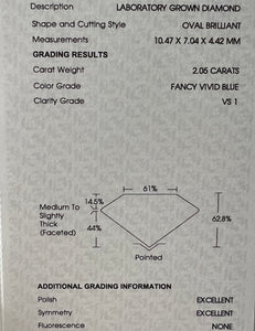 2.05ct oval shaped loose lab grown diamond FVB/VS1 with IGI report