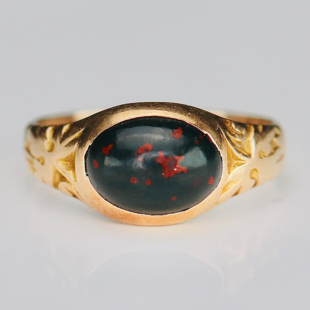 Estate Victorian Antique bloodstone pinky ring in yellow gold